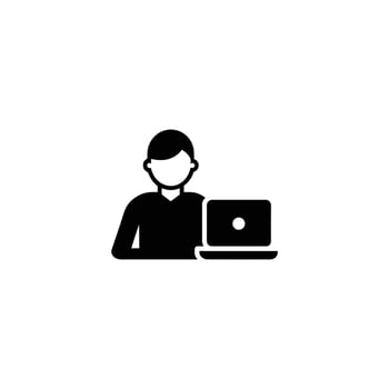 Person typing on laptop with speech bubble isolated on white background vector