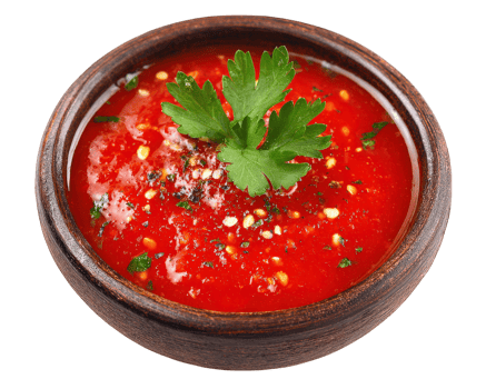 Fresh tomato salsa in rustic wooden bowl garnished with parsley, vibrant red color, spicy, appetizing, isolated on transparency background, perfect for dipping png