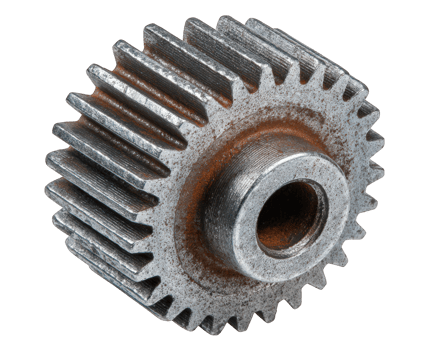 Metal gear industrial cog mechanical part steel rust isolated transparency background engineering machinery object closeup. Aged metal gear with visible rust isolated transparency background png