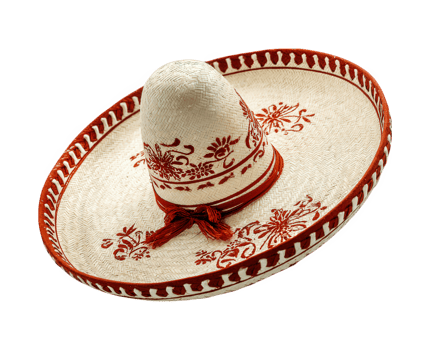 Traditional Mexican sombrero hat with red embroidery, woven straw material, wide brim, and decorative pattern, isolated on transparency background, festive and cultural accessory png