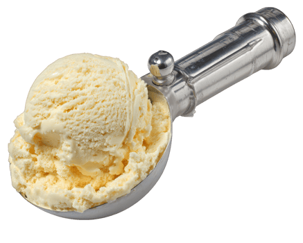Vanilla ice cream scoop creamy dessert cold sweet treat isolated on transparency background with metal utensil, delicious and inviting for summer enjoyment png