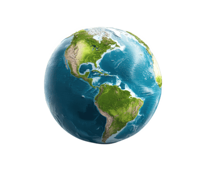 Earth globe planet world map blue green ocean continent isolated on transparency background realistic detailed environmental peaceful png
