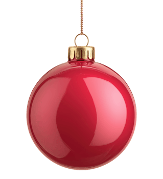 Shiny red Christmas ball ornament with golden cap and hanging loop isolated on transparent background png