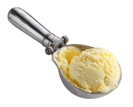Vanilla ice cream scoop creamy dessert cold dairy sweet treat isolated on transparency background with metal utensil png