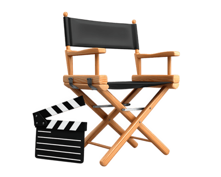 Director chair film slate wooden frame black seat movie production isolated cinema filmmaking equipment creative workspace professional tool modern style empty relaxed png