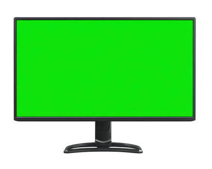 Computer monitor with green screen isolated on transparency background modern flat display blank chroma key technology concept digital workspace electronic device clean and simple design png