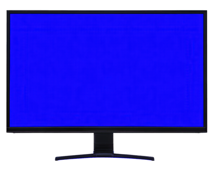 Computer display with vivid blue screen, modern monitor isolated on transparency background, technology concept, digital device, blank screen, minimal style png
