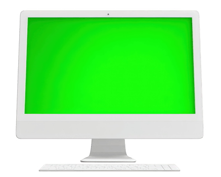 White computer monitor with green screen, modern desktop display, isolated on transparency background, technology concept, blank screen for design, digital workspace, clean and minimal style png