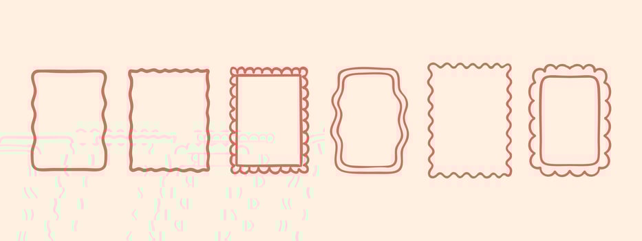 Whimsical squiggly rectangular doodle borders with curve outlines and fun corners. Ideal for planner templates, invites, or school worksheets vector
