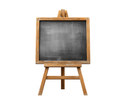 Wooden chalkboard blank blackboard rustic frame standing easel isolated on transparency background education classroom copy space learning school simple design png