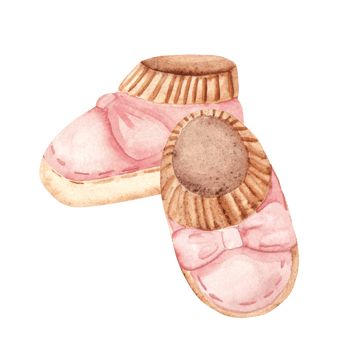 Watercolor Baby Girl pink Booties. Hand drawn illustration of Shoes for Newborn. Cute Infant clipart for invitations, Gender party, Baby shower, Greeting cards, Nursery png