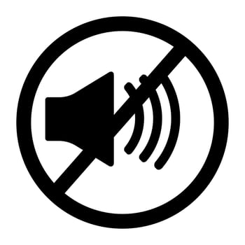 Black volume control icon with crossed line indicating mute vector