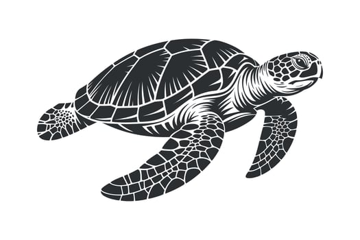 Elegant Sea Turtle Artwork Swimming Calmly in the Ocean with Detailed Shell and Flippers in Monochrome Style vector