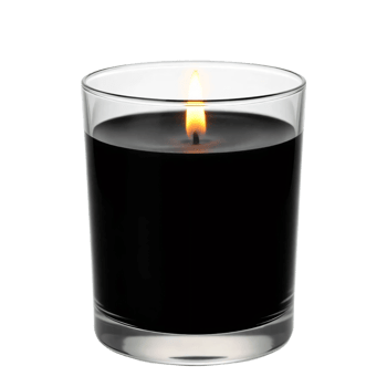 A black candle is lit in a glass png
