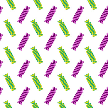 Candy design in seamless pattern with swirl wrapper and caramel. Candy layout suits Easter, Halloween and Christmas greeting cards or wrapping paper. Fun and tasty candy celebration style. Wrap vector