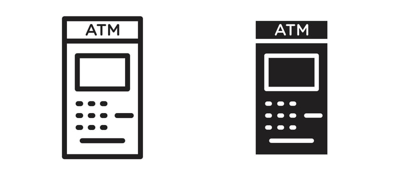 Atm icon In Flat and stroke Style For App, UI, Websites. Black Illustration. vector