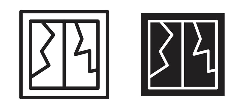 Broken window icon In Flat and stroke Style For App, UI, Websites. Black Illustration. vector