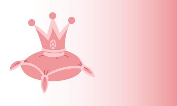 Pink crown on pillow on delicate background. Gender party banner dedicated gender disclosure. Flat color illustration. design is playful, festive, suitable for special occasions. horizontal postcard vector