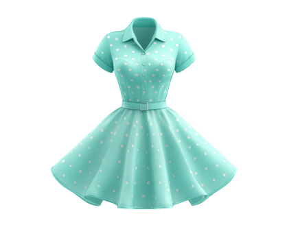Vintage inspired tea dress vibrant mint green color, featuring playful polka dots and cinched waist. This stylish dress is perfect for casual outings or summer events, exuding cheerful png