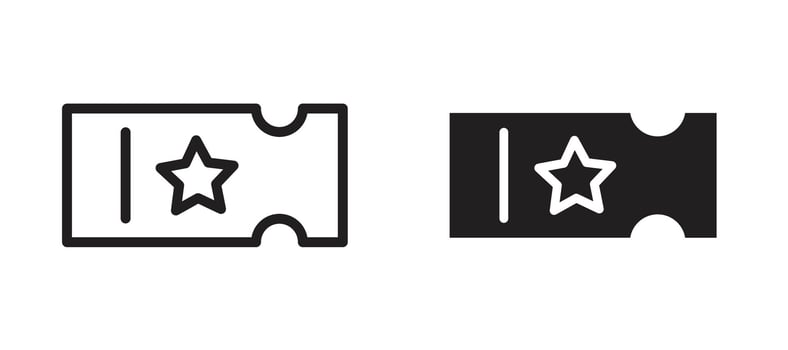 Movie ticket icon In Flat and stroke Style For App, UI, Websites. Black Illustration. vector