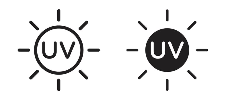UV icon In Flat and stroke Style For App, UI, Websites. Black Illustration. vector