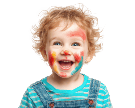 Joyful child with painted face is laughing heartily, showcasing vibrant colors on their cheeks. playful expression and colorful face paint create delightful and cheerful atmosphere png