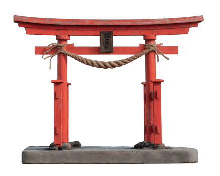 Traditional Japanese torii gate entrance, vibrant red color, symbolizing transition between physical and spiritual worlds, set on stone base, isolated on plain background png