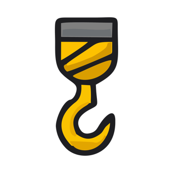 Yellow Crane Hook Icon Cartoon Style Industrial Lifting Equipment Graphic Design Element png