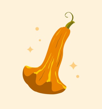 Cute autumn illustration of an orange decorative pumpkin on a light background with stars. Great for autumn design, print, poster, greeting card. vector