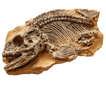 Detailed fossil of prehistoric fish, showcasing ancient skeletal structures and intricate details. This remarkable specimen highlights beauty of natural history and evolution png