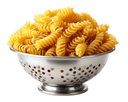 Delicious pasta spirals in stainless steel nder, showcasing vibrant yellow color. Perfect for cooking enthusiasts and food lovers alike, this captures essence of Italian cuisine png