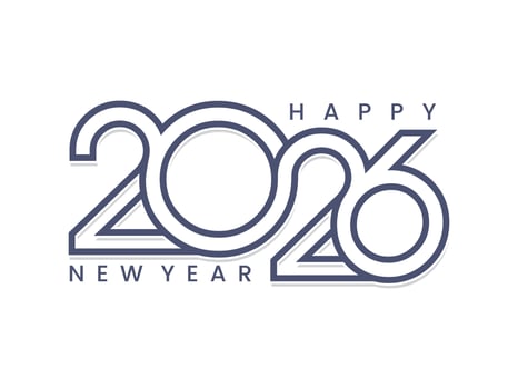 Happy New Year 2026 outline style logo text design template vector