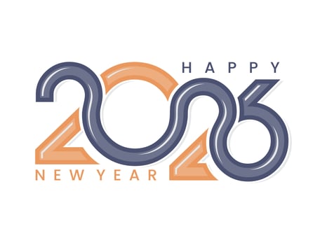Happy New Year 2026 creative continuous line logo text design template vector