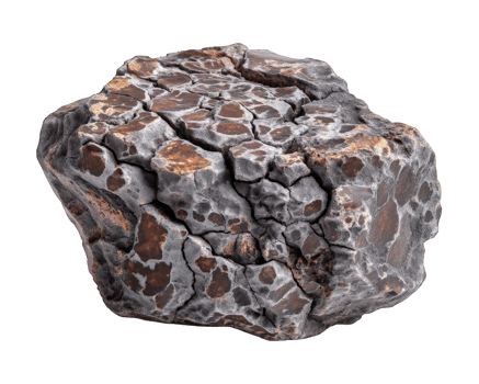Large, textured rock with mix of dark and light colors, showcasing unique patterns and cracks. This geological specimen is intriguing and could be used for educational purposes or decorative png