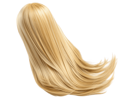 Long straight blonde wig hair with glossy finish, perfect for styling and enhancing looks. This versatile hairpiece adds elegance and charm to any outfit, making it must have accessory png