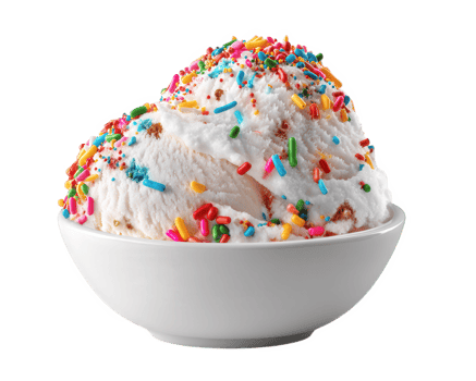 delicious scoop of birthday cake ice cream topped with colorful sprinkles, perfect for celebrations and sweet treats. This delightful dessert brings joy and happiness to any occasion png