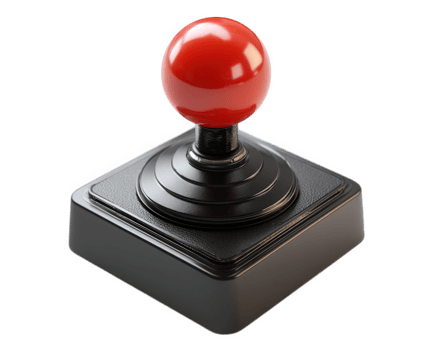 minimalist joystick with matte finish, featuring vibrant red top, stands out against clean background. This classic gaming accessory evokes nostalgia and excitement png