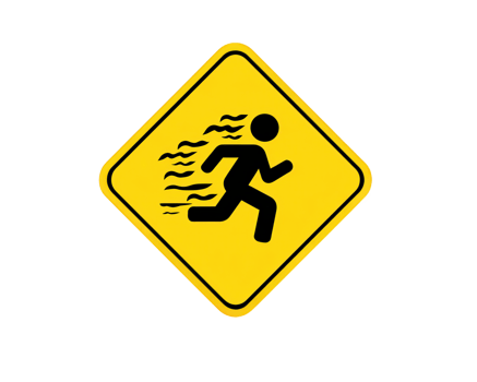 colorful speed bump sign featuring playful graphics of running figure, designed to alert drivers to reduce speed in fun and engaging way. This sign enhances road safety with its vibrant design png