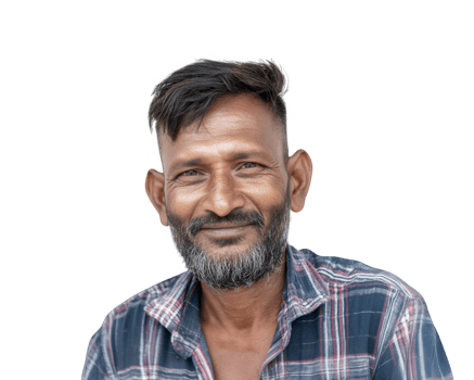 Happy portrait of Indian man with beard, wearing checkered shirt, smiling warmly. His expression conveys joy and friendliness, showcasing sense of community and culture png