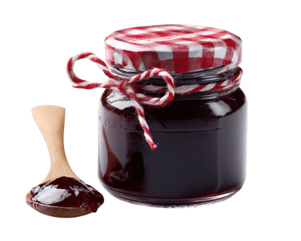 Jar jam glass red checkered lid ribbon wooden spoon sweet isolated transparency background dessert fruit preserve homemade breakfast rustic delicious spread snack kitchen ingredient natural png