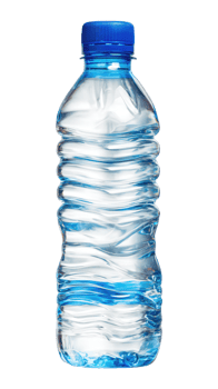 Clear plastic water bottle with blue cap transparent empty isolated on transparency background hydration recyclable lightweight crinkled single use refreshing design png
