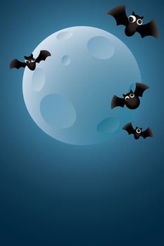 Cartoon bats flying near the moon vector