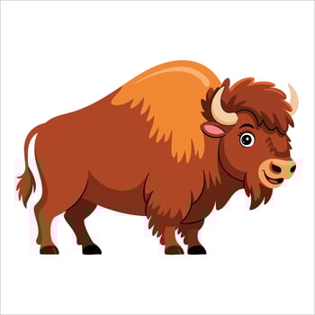 Buffalo children's illustration in flat style art. Ideal for kids posters, greeting cards, and animal themed children's design projects. vector