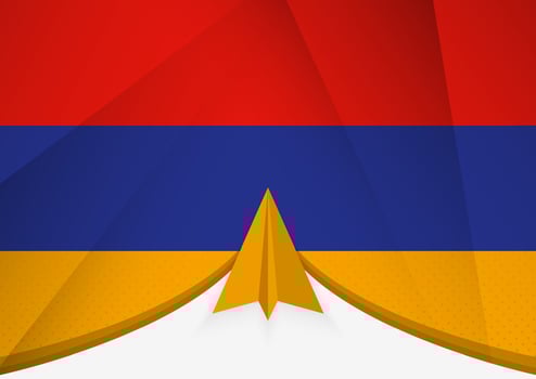 Armenia Flag with Abstract Paper Airplane Design, National Flag in a geometric folded paper style. vector