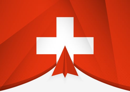 Switzerland Flag with Abstract Paper Airplane Design, National Flag in a geometric folded paper style. vector