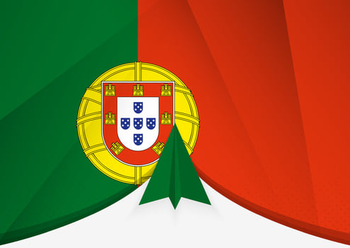 Portugal Flag with Abstract Paper Airplane Design, National Flag in a geometric folded paper style. vector