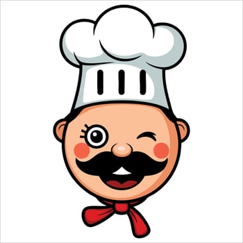 Cartoon chef man face with wink expression logo mascot. Ideal for culinary businesses, cooking brands, and food related visual identities. vector