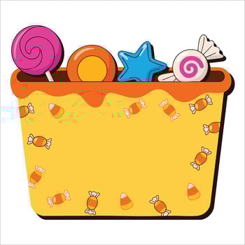 Cartoon Halloween bucket of candy illustration perfect for festive holiday designs greeting cards trick or treat themes and party invitations vector