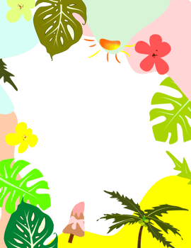 Summer frame decoration, tropical background illustration, colorful card border template with palm leaves png
