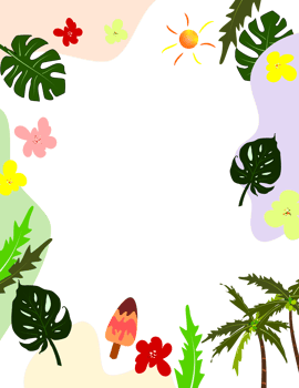 Summer frame template with tropical palm leaves, coconut tree, sun, ice cream decoration.isolated blank border cute design png